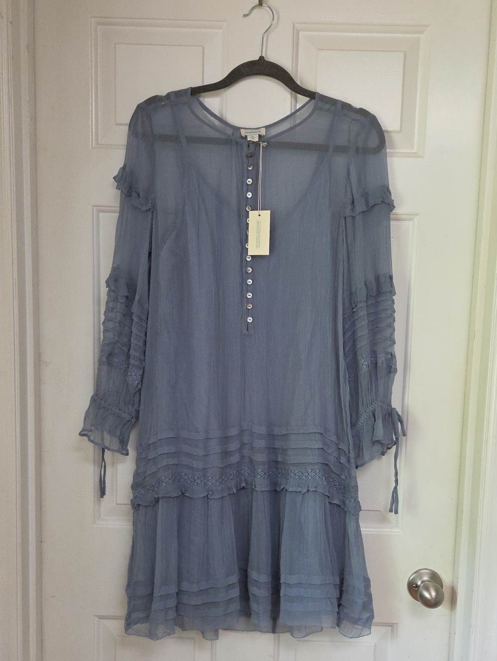 Sundance Light Blue Long Sleeve Peasant Dress Sz Med